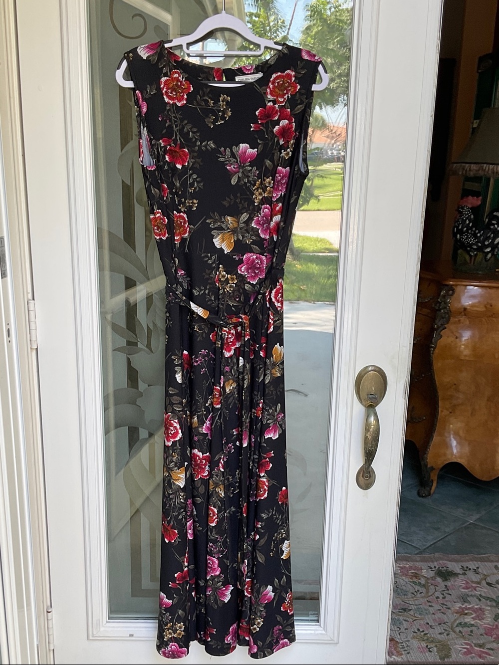 Floral Sleeveless Black Maxi Dress with Tie Waist